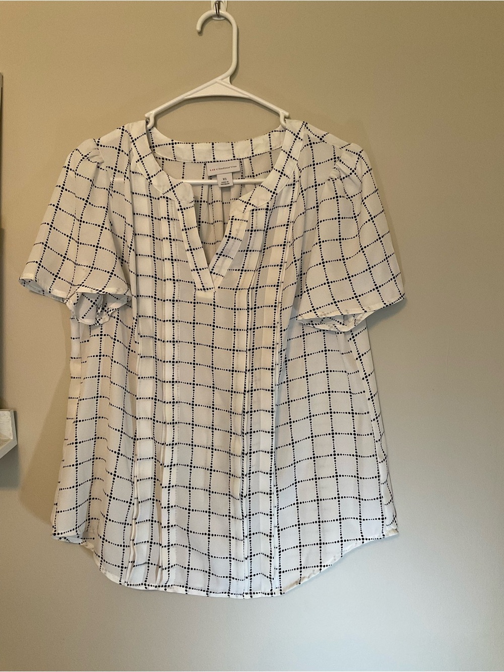 Liz Claiborne White Top with Navy Windowpane Check